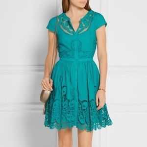 Alice Olivia Kaley Lace Dress Crochet Teal Blue Size 4 Buttons Lace | O751
